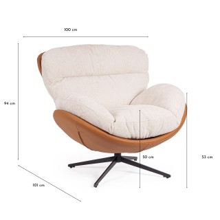 Fauteuil relax pivotant tissu/simili écru/cognac NINO - HELLIN