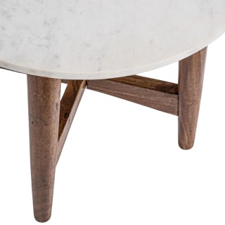 Bout de canapé rond vintage en manguier et marbre blanc D52 BLANY - HELLIN