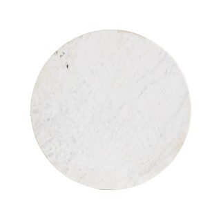 Bout de canapé rond vintage en manguier et marbre blanc D52 BLANY - HELLIN