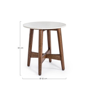 Bout de canapé rond vintage en manguier et marbre blanc D52 BLANY - HELLIN