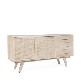 Buffet bas en bois de manguier blanchi 2 portes 3 tiroirs SHANNA - HELLIN