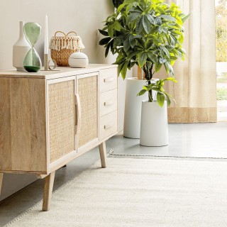 Buffet bas en bois de manguier blanchi 2 portes 3 tiroirs SHANNA - HELLIN