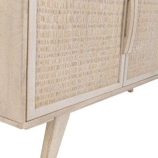 Buffet bas en bois de manguier blanchi 2 portes 3 tiroirs SHANNA - HELLIN