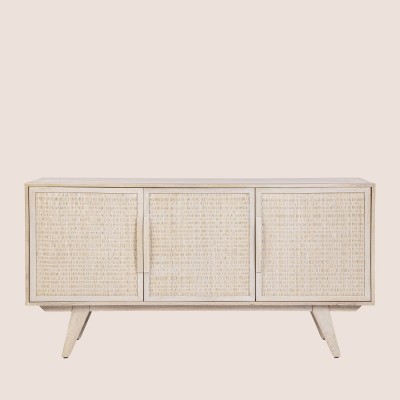 Buffet bas en bois de manguier blanchi 3 portes SHANNA - HELLIN