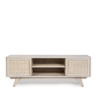 Meuble TV en bois de manguier blanchi 2 portes 2 niches SHANNA - HELLIN