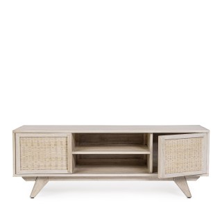 Meuble TV en bois de manguier blanchi 2 portes 2 niches SHANNA - HELLIN