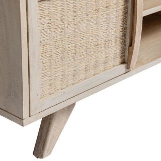 Meuble TV en bois de manguier blanchi 2 portes 2 niches SHANNA - HELLIN