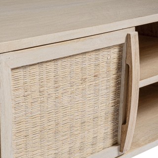 Meuble TV en bois de manguier blanchi 2 portes 2 niches SHANNA - HELLIN