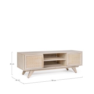 Meuble TV en bois de manguier blanchi 2 portes 2 niches SHANNA - HELLIN