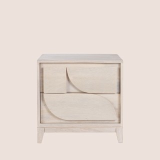 Table de chevet en manguier blanchi 2 tiroirs AGDE - HELLIN