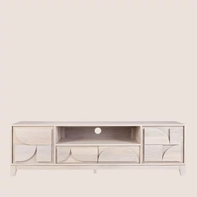 Meuble TV en manguier blanchi L160 2 portes 2 tiroirs AGDE - HELLIN