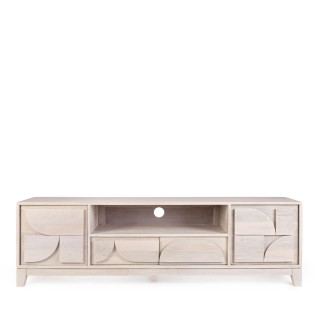 Meuble TV en manguier blanchi L160 2 portes 2 tiroirs AGDE - HELLIN