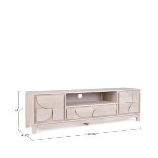 Meuble TV en manguier blanchi L160 2 portes 2 tiroirs AGDE - HELLIN