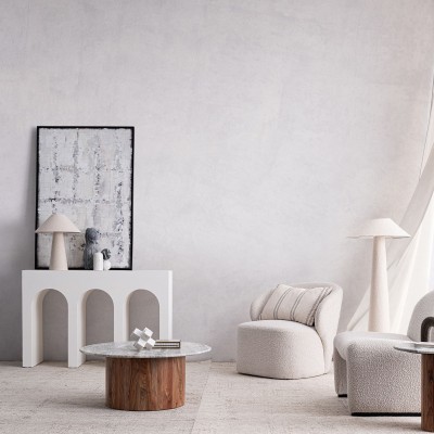 Table basse ronde en bois d'acacia et marbre beige D80 JOANA - HELLIN