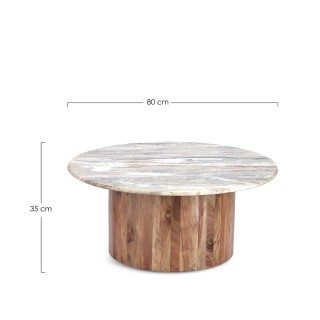 Table basse ronde en bois d'acacia et marbre beige D80 JOANA - HELLIN