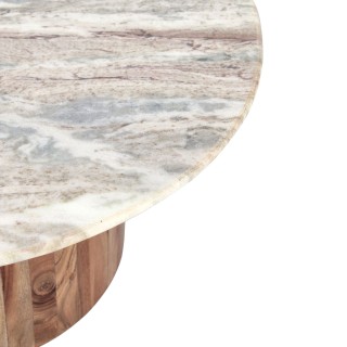 Table basse ronde en bois d'acacia et marbre beige D80 JOANA - HELLIN