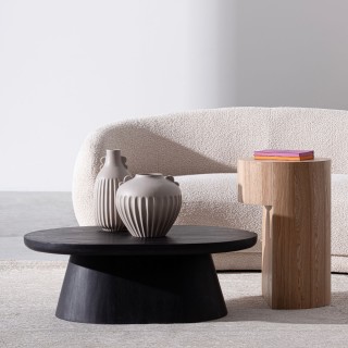 Table basse ovale en bois de manguier noir pied central L90 NADI - HELLIN