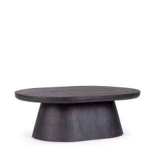 Table basse ovale en bois de manguier noir pied central L90 NADI - HELLIN