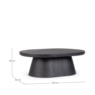 Table basse ovale en bois de manguier noir pied central L90 NADI - HELLIN