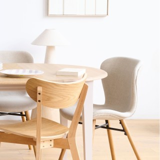 Table ronde extensible en chêne/grège 4/6 places D105 pieds fuseau VICTORIA - HELLIN