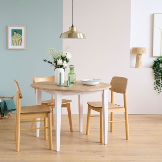 Table ronde extensible en chêne/grège 4/6 places D105 pieds fuseau VICTORIA - HELLIN