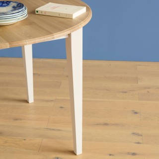 Table ronde extensible en chêne/grège 4/6 places D105 pieds fuseau VICTORIA - HELLIN