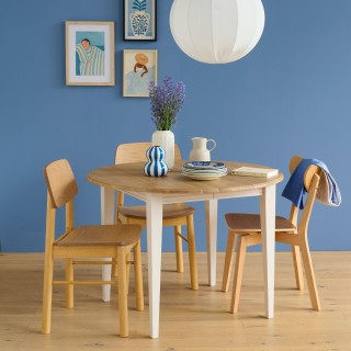 Table ronde extensible en chêne/grège 4/6 places D105 pieds fuseau VICTORIA - HELLIN