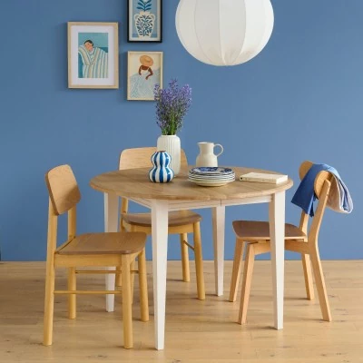 Table ronde extensible en chêne/grège 4/6 places D105 pieds fuseau VICTORIA - HELLIN