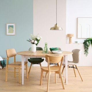 Table ronde extensible en chêne/grège 4/6 places D105 pieds fuseau VICTORIA - HELLIN