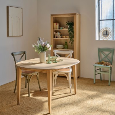 Table ronde extensible chêne blanchi 4/6 places D105 pieds fuseau VICTORIA - HELLIN