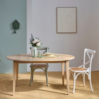 Table ronde extensible chêne blanchi 4/6 places D105 pieds fuseau VICTORIA - HELLIN