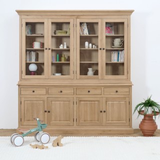 Vaisselier chene massif Victoria : 4 portes vitrées - Hellin