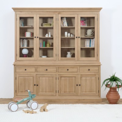 Vaisselier chene massif Victoria : 4 portes vitrées - Hellin