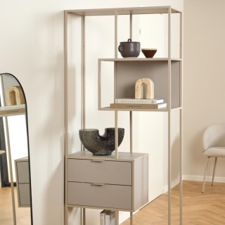 Bibliothèque scandinave en métal grège 2 tiroirs 4 étagères BARRY - HELLIN