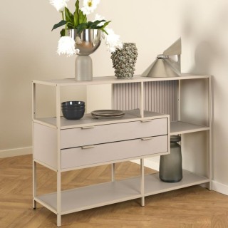 Bibliothèque basse scandinave 2 tiroirs et 3 étagères métal grège BARRY - HELLIN