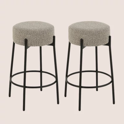 Tabourets de bar en métal noir et bouclette (lot de 2) GERDA - HELLIN