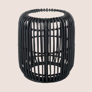 Bout de canapé rond en rotin noir et en verre - Hellin