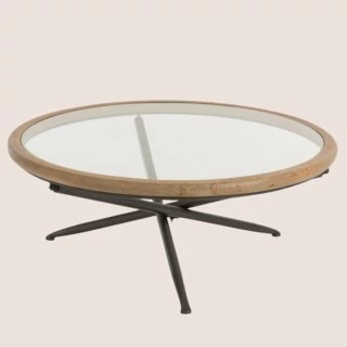Table basse ronde de salon  verre/bois/métal - Hellin