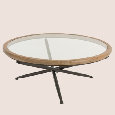 Table basse ronde de salon  verre/bois/métal - Hellin