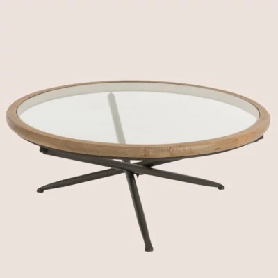 Table basse ronde de salon  verre/bois/métal - Hellin