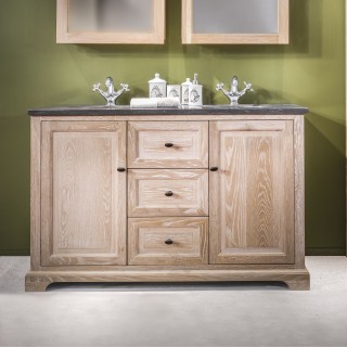 Meuble double vasque en chêne blanchi et pierre bleue | Hellin