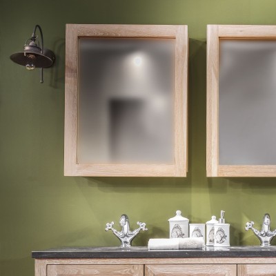 Miroir armoire de toilette en bois massif avec miroir - chêne blanchi - Hellin