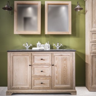 Miroir armoire de toilette en bois massif avec miroir - chêne blanchi - Hellin