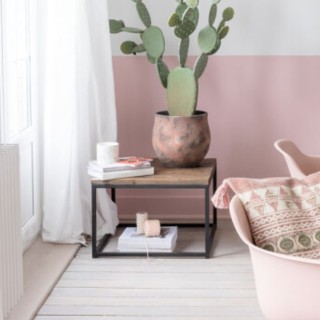 Table basse carrée industrielle en bois et métal noir - Hellin