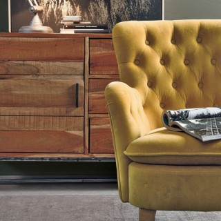 Fauteuil en bois et tissu SHERLOCK - Hellin