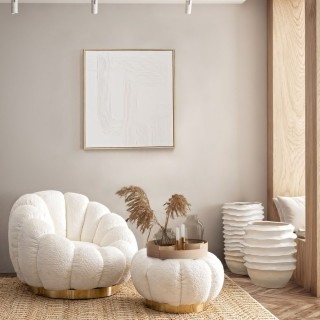 Pouf en tissu bouclé en forme de fleur D65 - HELLIN