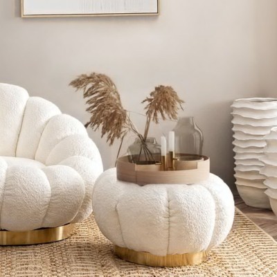 Pouf en tissu bouclé en forme de fleur D65 - HELLIN