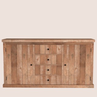 Buffet bas de salle à manger en bois massif recyclé pour une ambiance confortable et apaisante.