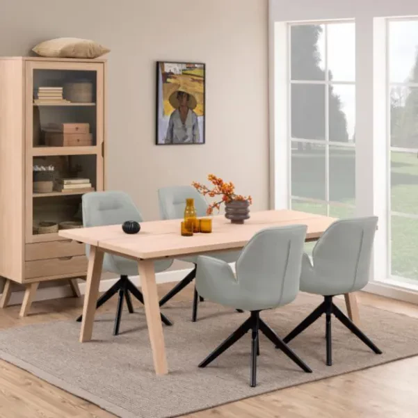 Table à manger rectangulaire en bois blanchi L200 ALISIA - HELLIN