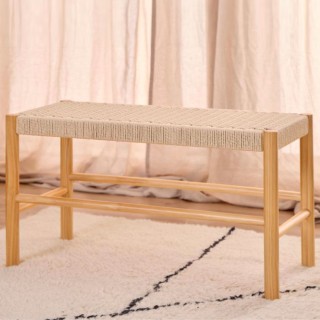 Bout de lit en bois et assise tressée L80 THEO - HELLIN